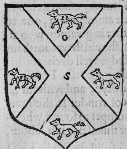 A shield Or, a saltire between four foxes, marked O, S.