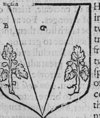 A shield Ermine, a pile between two fig-trees, marked B, G.