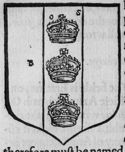 A shield Purpure, on a pale Sable three imperial crowns, marked B.