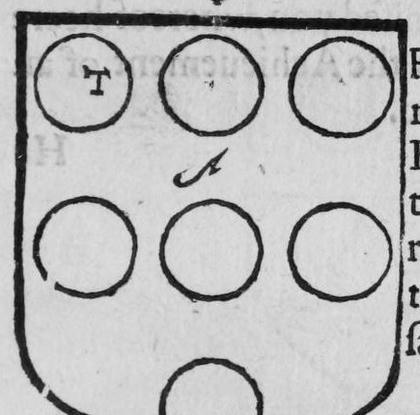 A shield Argent, seven oranges, marked T, A.