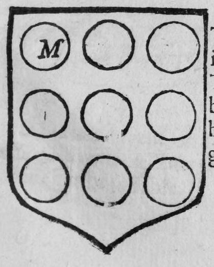 A shield Or, nine guzes, marked M, O.