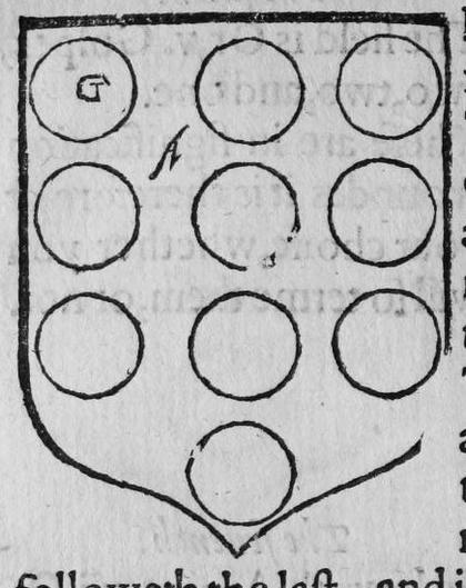 A shield Or, ten torteaux, marked G, A.