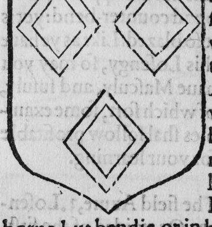 A shield Gules, three mascles, marked O, G.