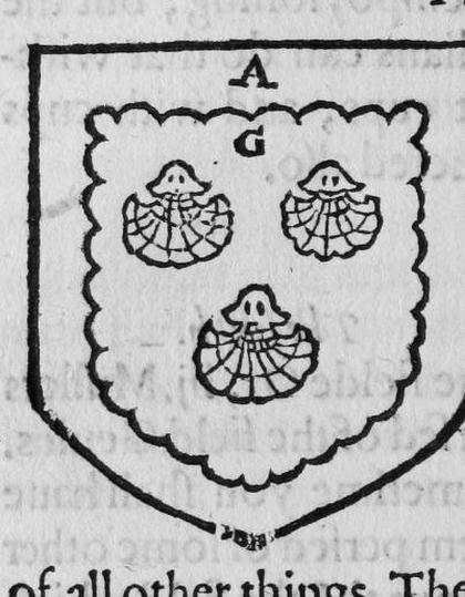 A shield Argent, three escallops, marked A, G.