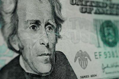A close up of a twenty-dollar bill